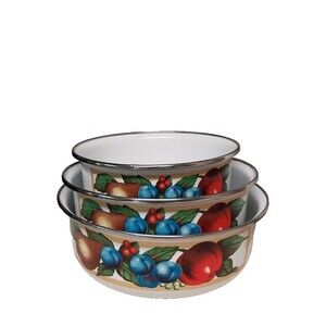 Set of Three Tabletop Unlimited  "EDEN " Porcelain Enamel Serving Bowls Retro